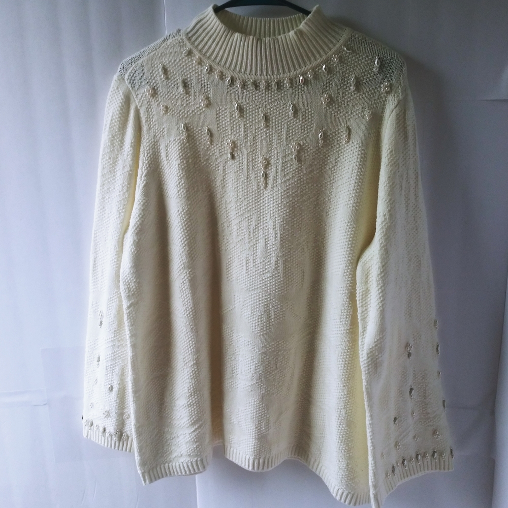 Women's Cream Embellished Chico Sweater - Picture 10 of 12